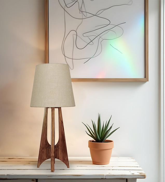 Laurent Brown Wooden Table Lamp with White Jute Lampshade