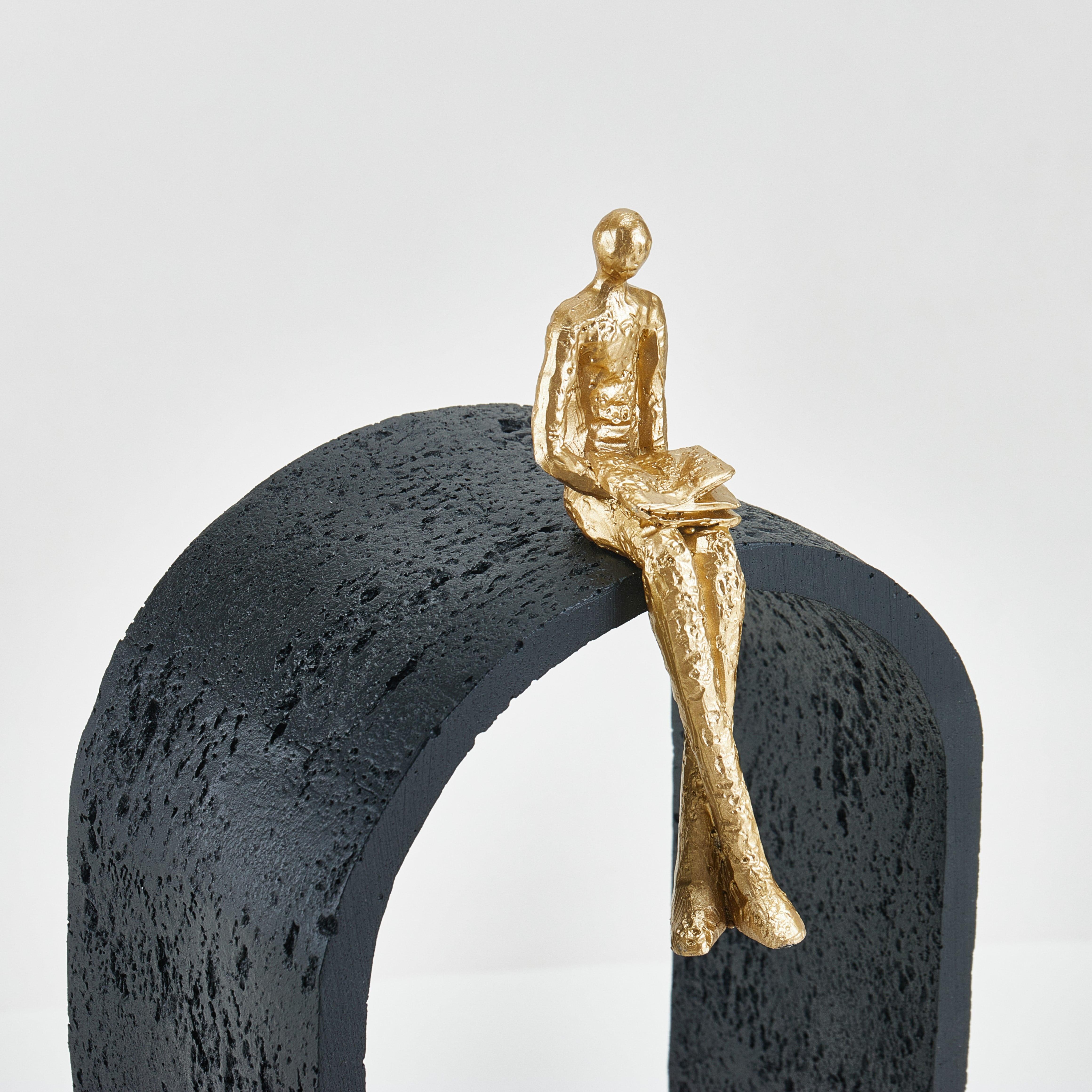 The Sitting Man Resin Sculpture for Home Decor | Black & Gold Accent Showpiece