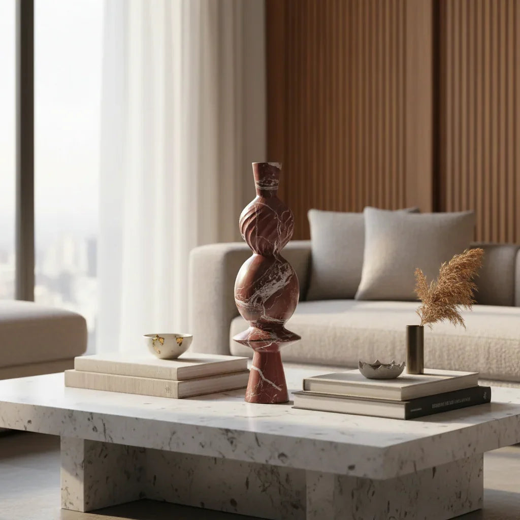 Geometric Marble Sculpture Wine | Modern Marble Decorative Showpiece for Home Décor