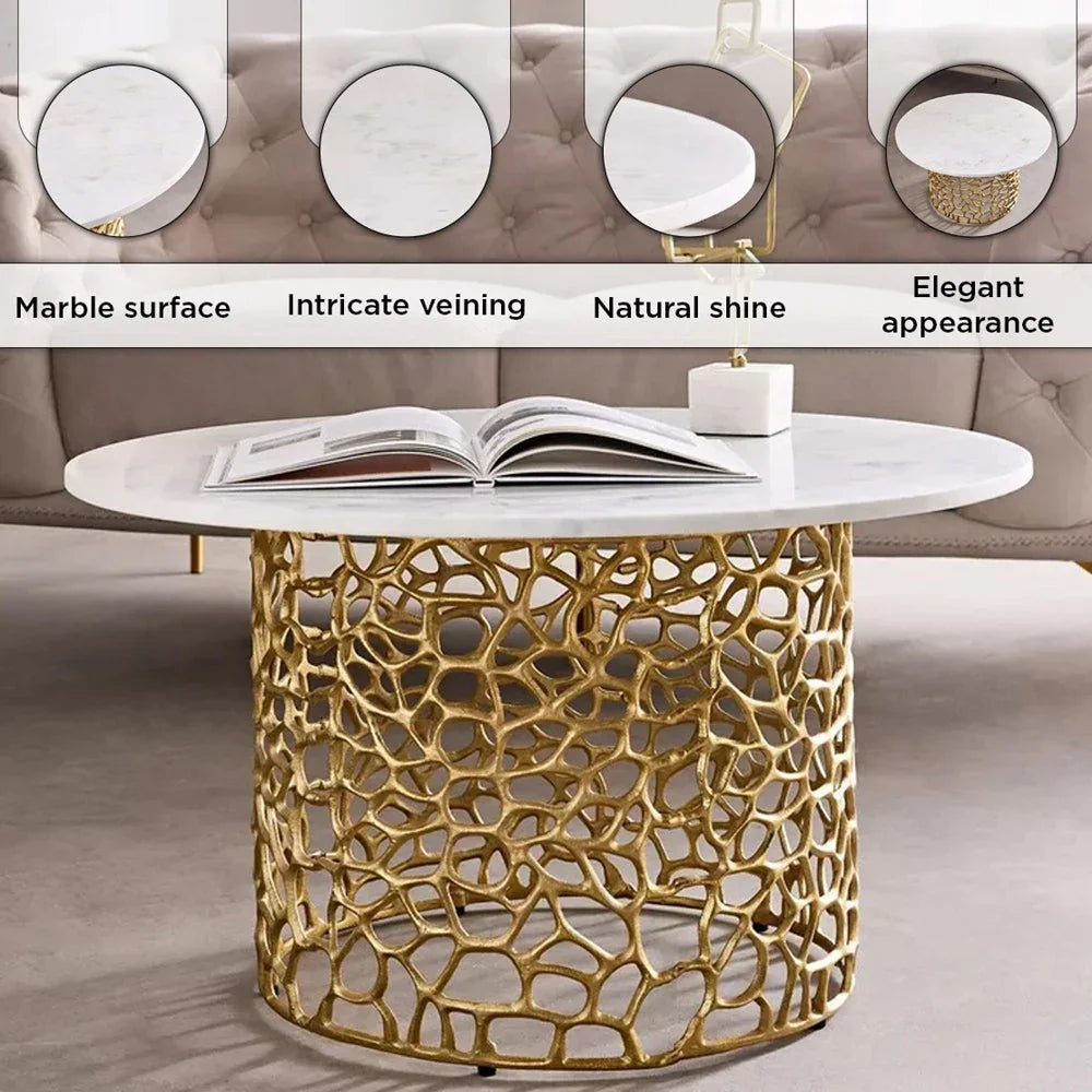 Dolce Marble Side Table | Designer Round End Table For Living Room |  Luxurious Teapoy Table