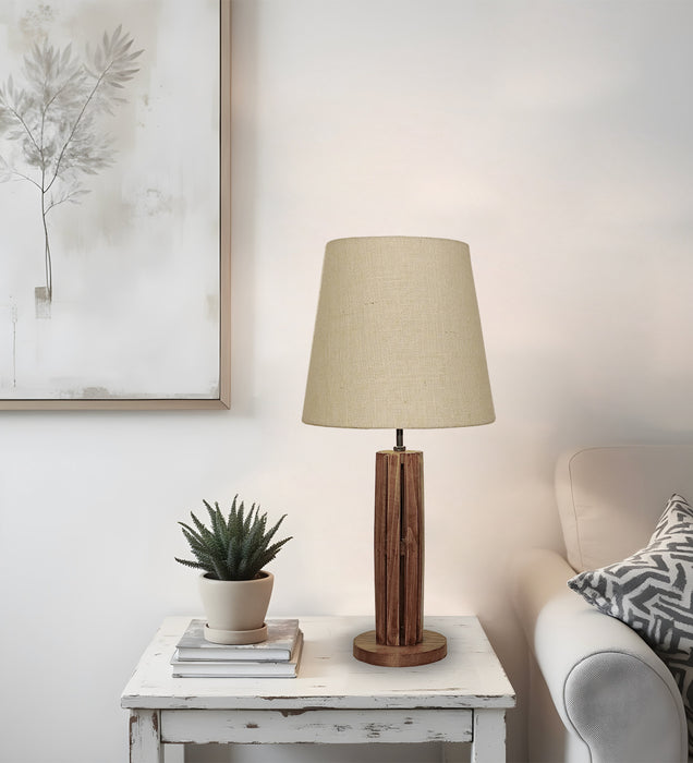 Wooden Table Lamp with Brown Base and Premium White Fabric Lampshade