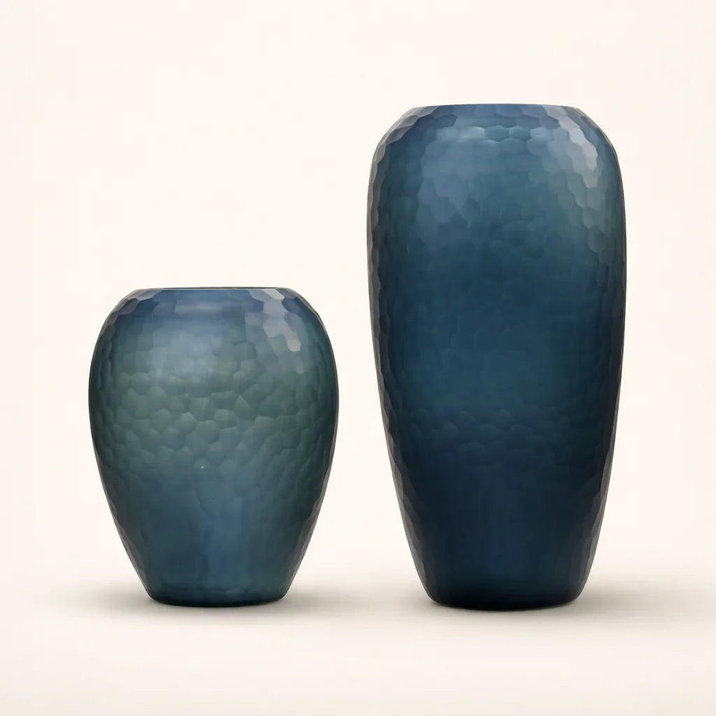 Teal Ocean Hammered Glass Vase Set of 2 – Modern Tabletop Vases