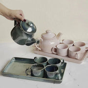 Ceramic Tea Set with Tray, Teapot & 4 Cups | Set of 6 Tea Set for Serving & Gifting