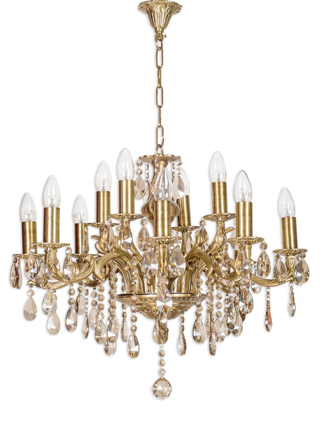 Brass Candle Lamp 12 Light Honey Crystal Chandelier