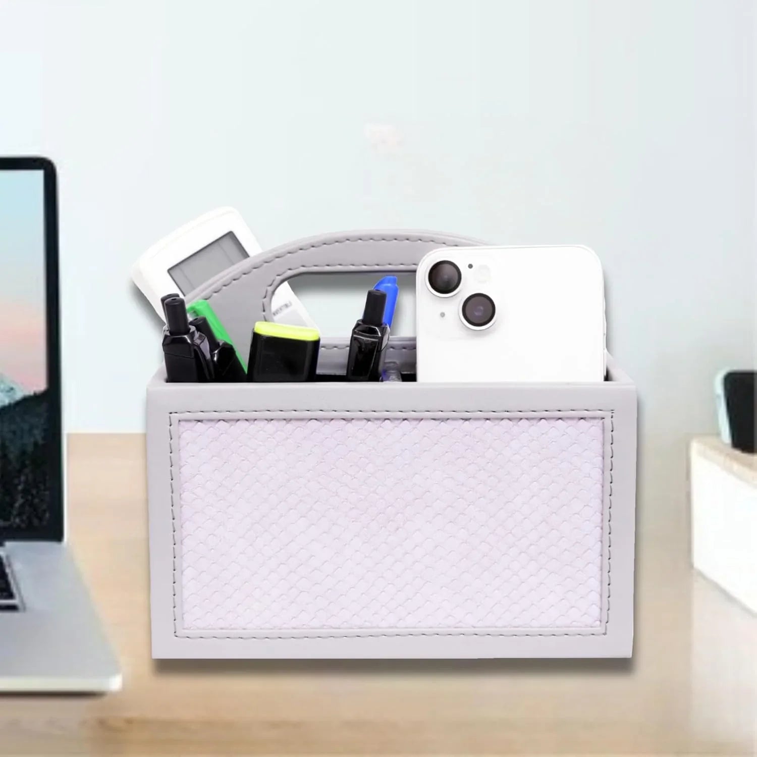 Square Vegan Leather Desk Organizer – 3-Compartment