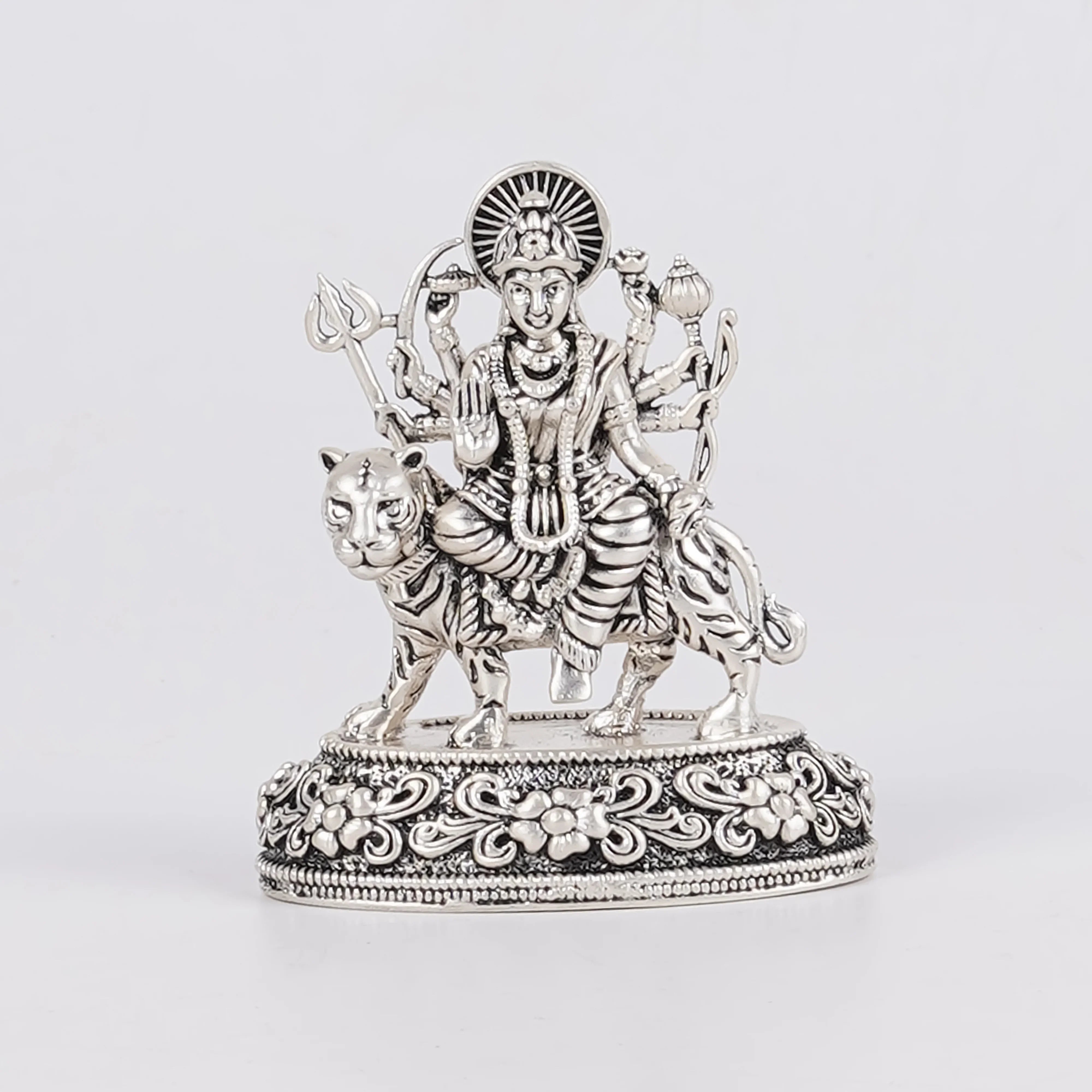 Pure Silver Plated Brass Maa Durga Dashboard Idol