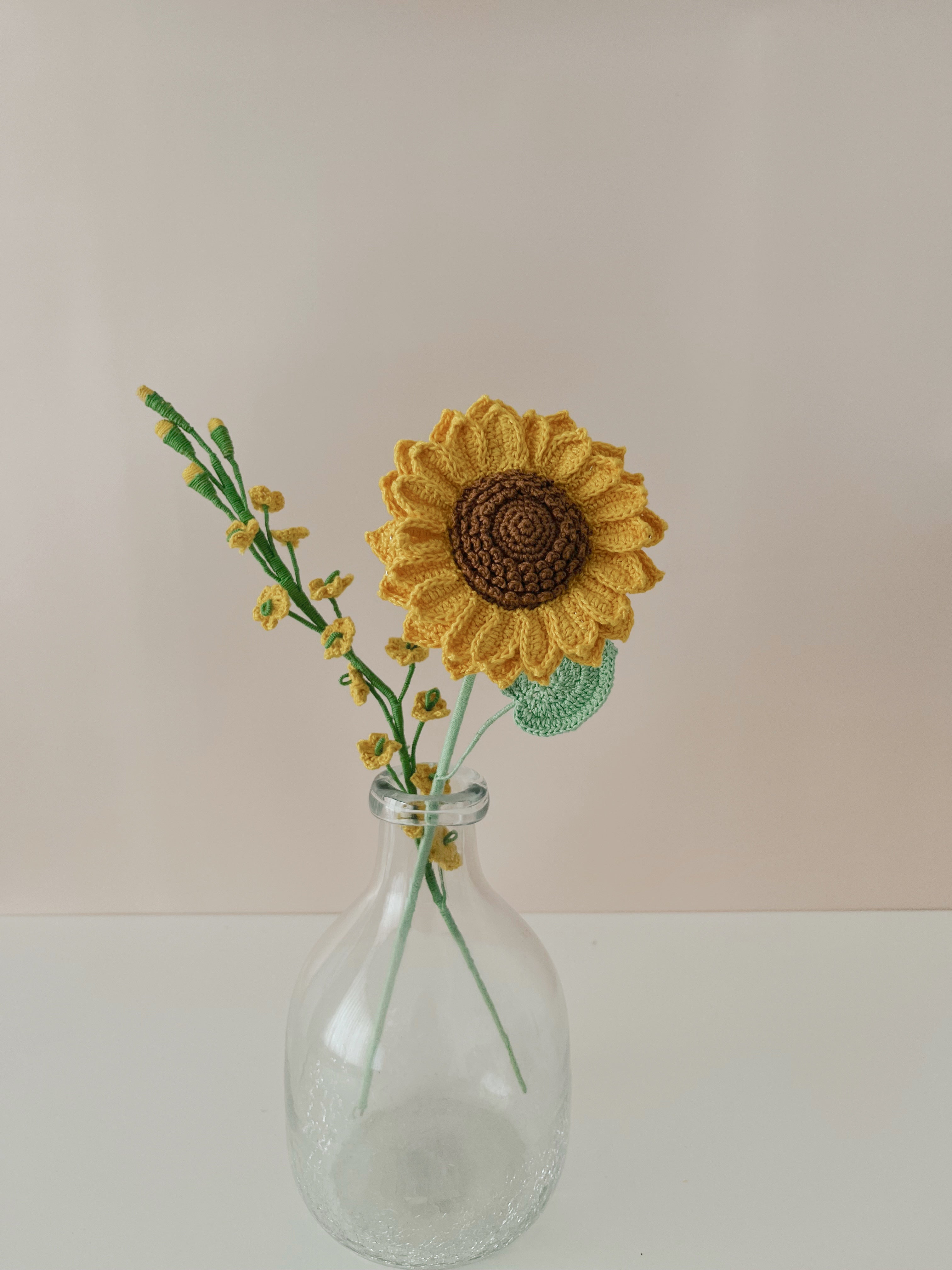 Crochet Sunflower Orchid Bouquet - Mustard / 12" height / 2 Stems