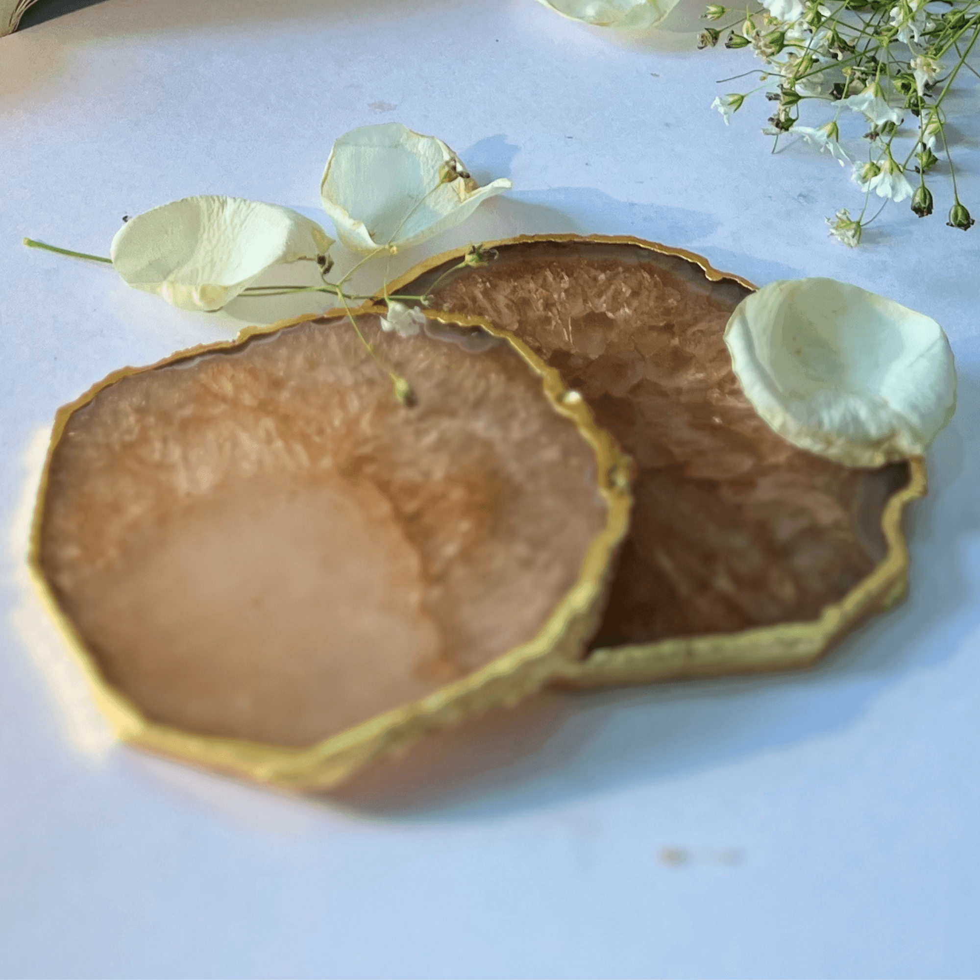 Crystal Agate Coaster with Gold Plating | Drink Coaster for Dining Table