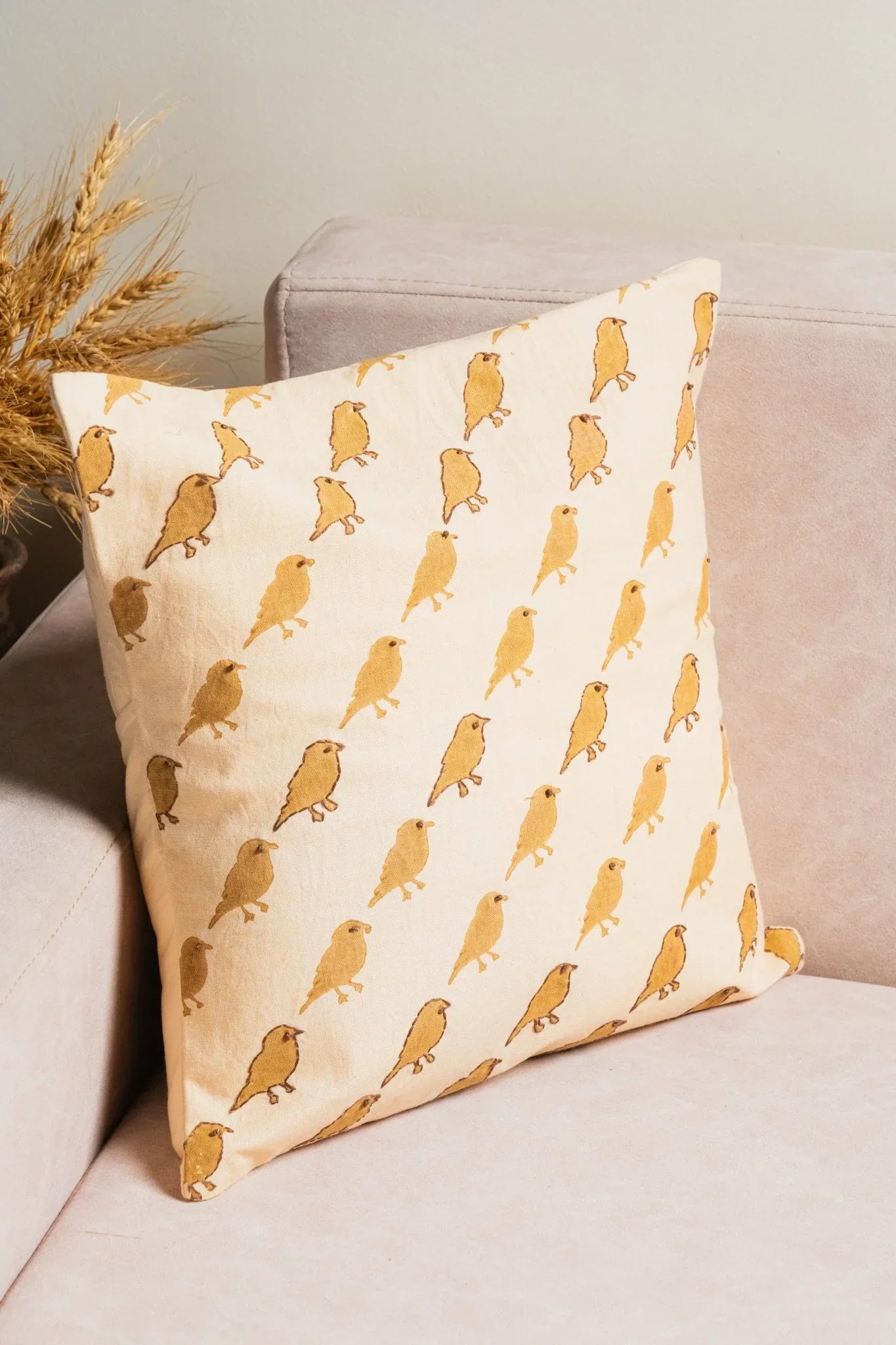 Gehuva Rang Floral Chhaap Cushion Cover