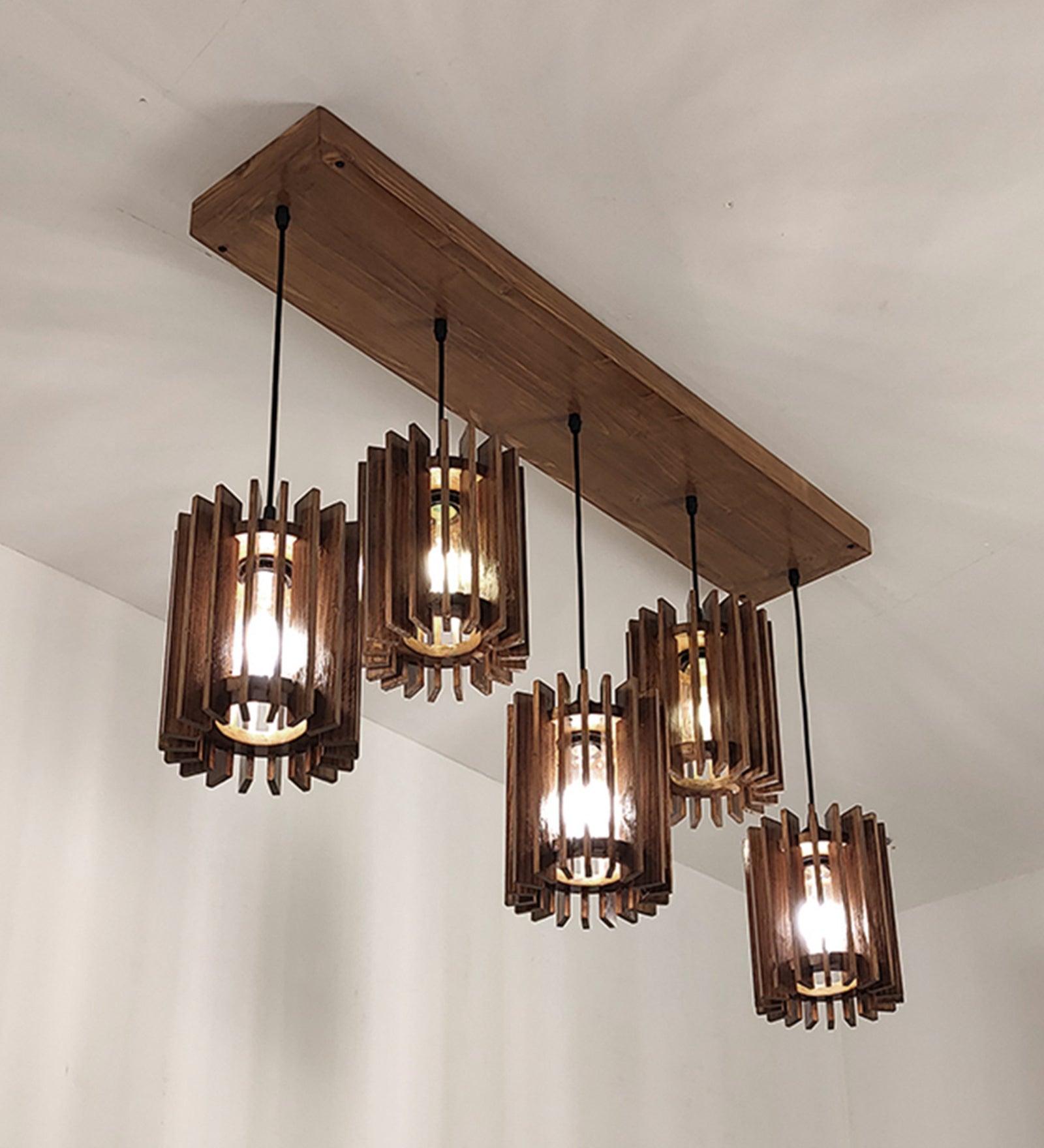 Ventus Brown Wooden 5 Series Hanging Lamp
