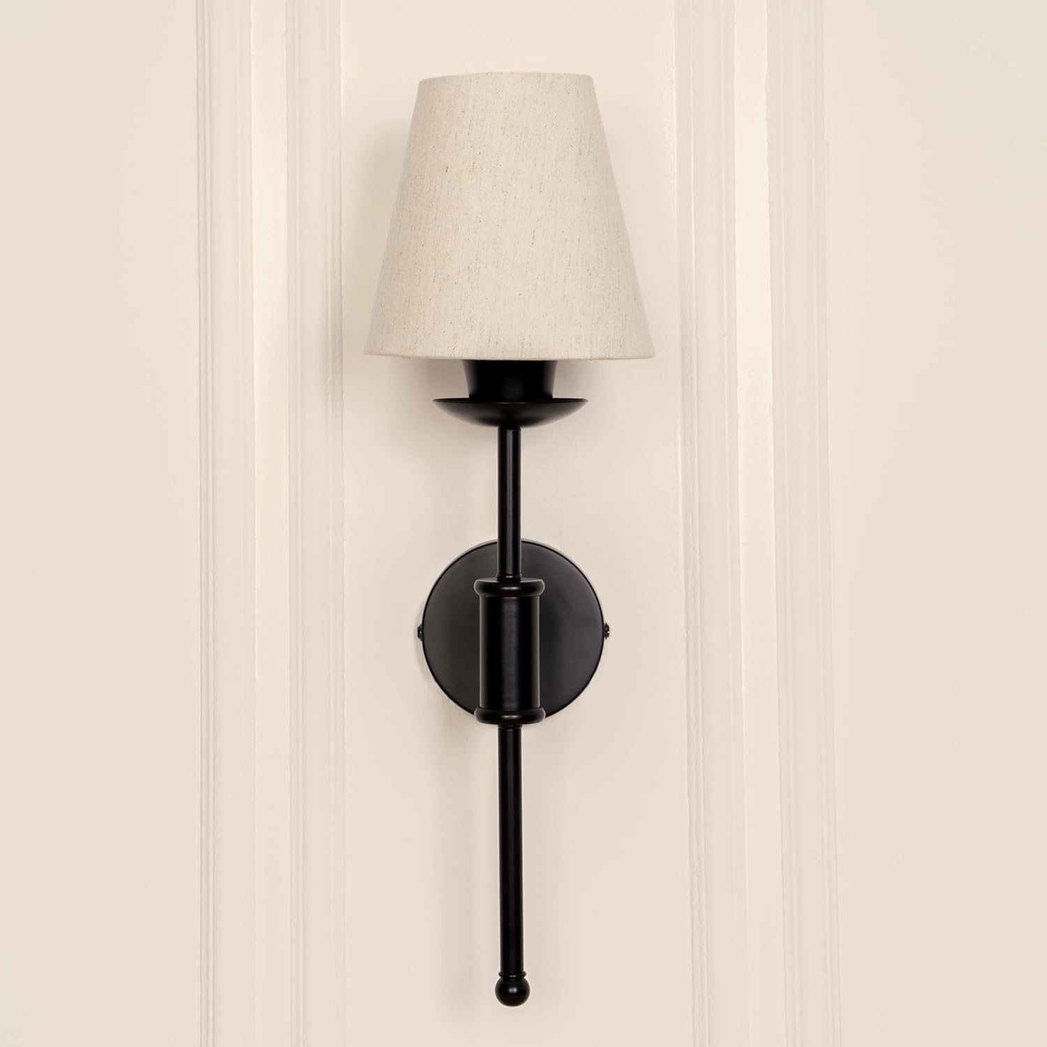 Black Polished Finish Spacer Wall Lamp with Off White Shade