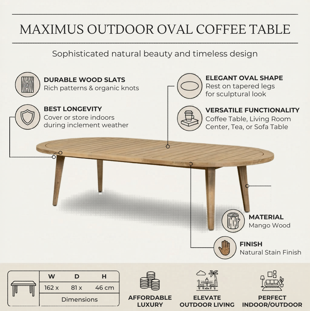 Maximus Ovel Premium Mango Wood Coffee Table for Living Room | Center Table