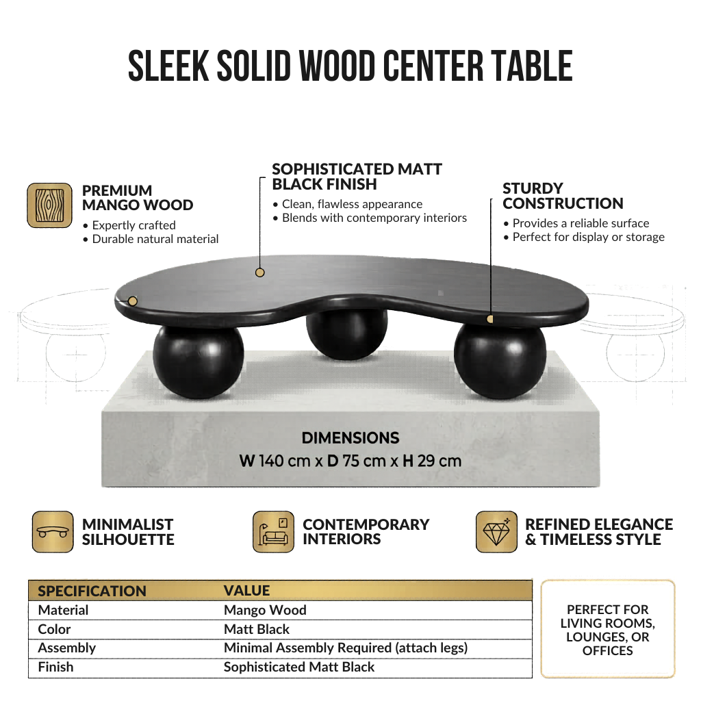 Sleek Solid Mango Wood Center Table for Living Room | Designer Coffee Table