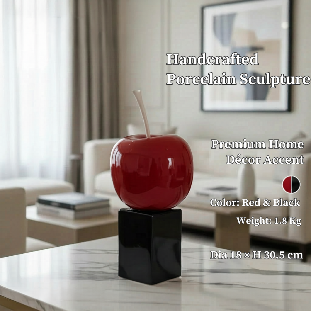 Red Apple Sculpture | Premium Porcelain Decorative Showpiece for Modern Home Décor