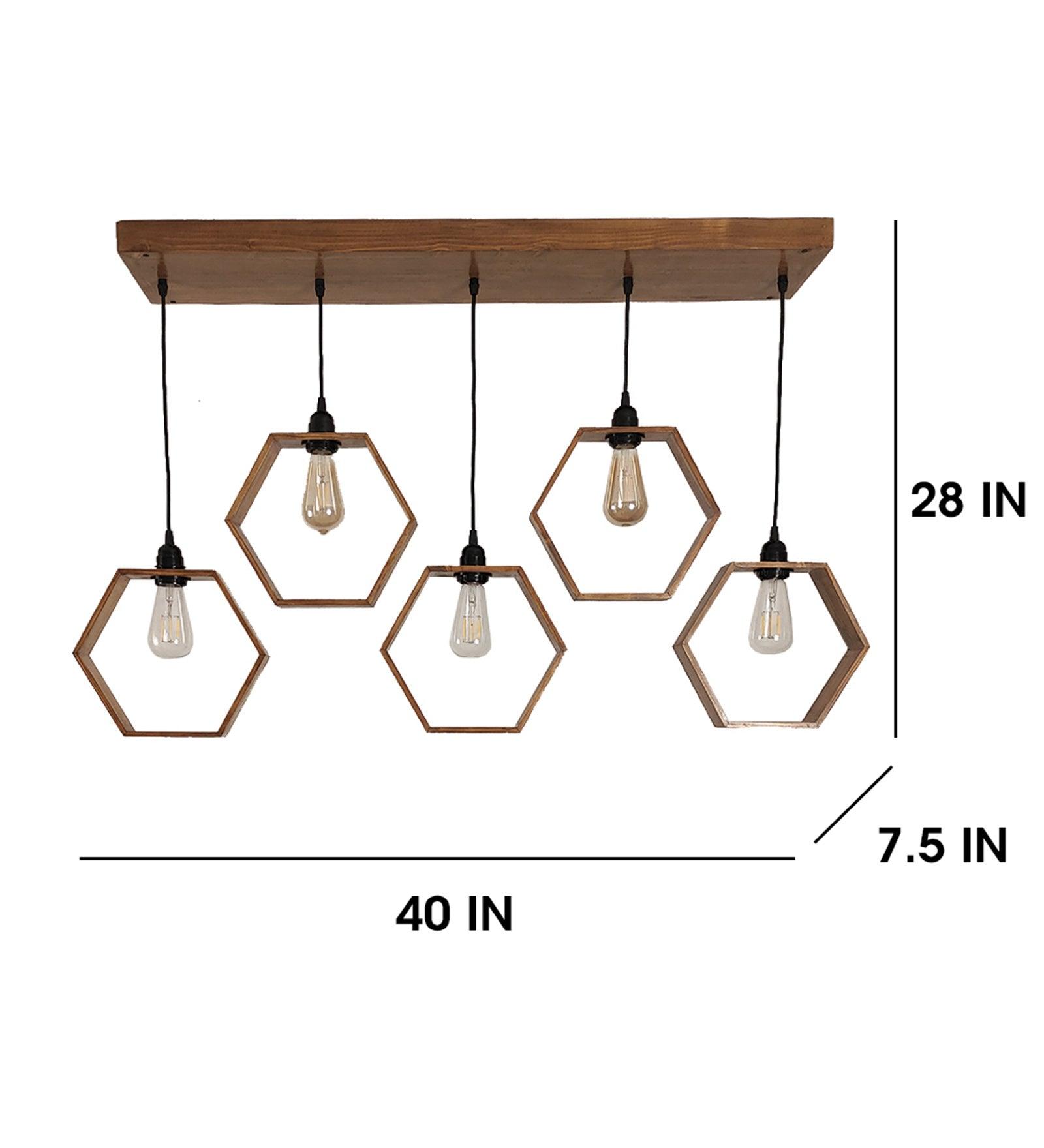 Hexagram Brown Wooden 5 Series Hanging Lamp