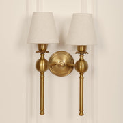 Double Ball Wall Lamp Antique Brass Finish with Off White Shade for Living Room, Bedroom and Home Decoration