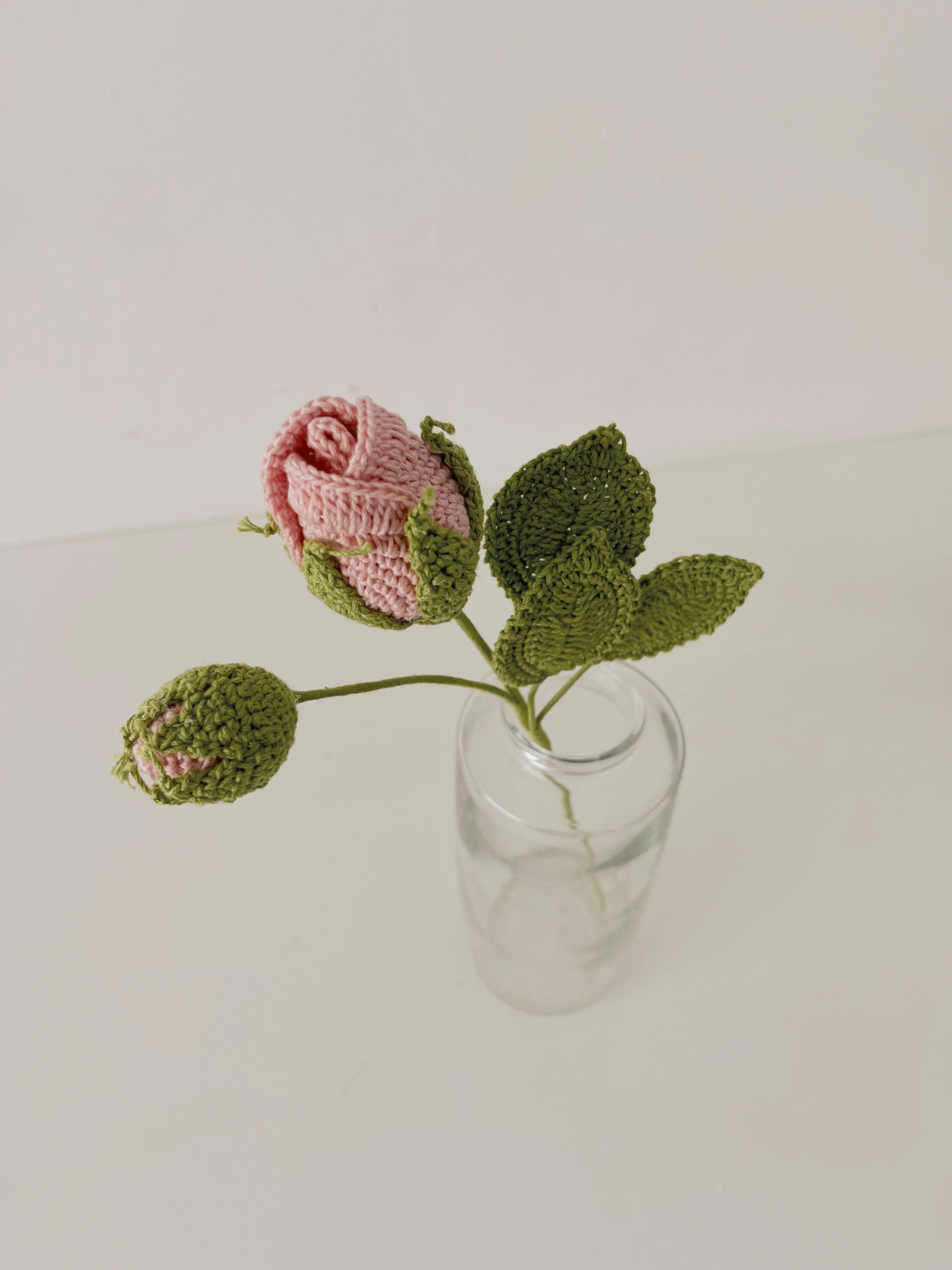 Crochet Flower - Pink Rose With Bud