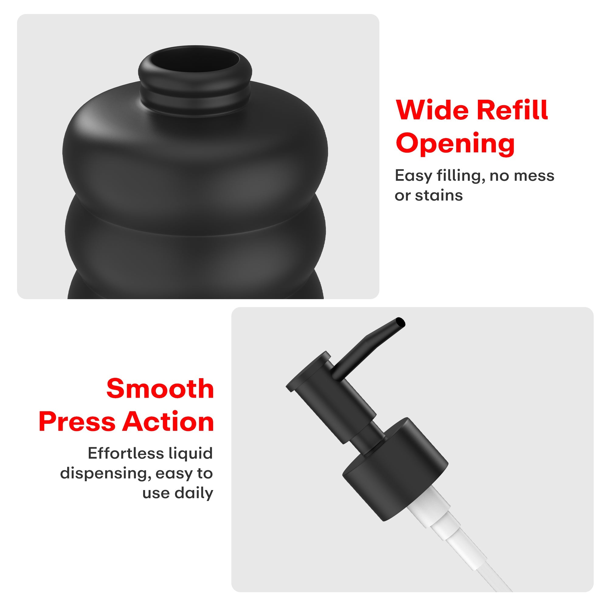 Rioware Outdoor Living Ceramic Liquid Soap Dispenser, 300ml, Multipurpose Refillable for Hand Wash, Dish Wash, Shampoo, Kitchen, Bathroom, and Household Use Pack of 1, Round Black