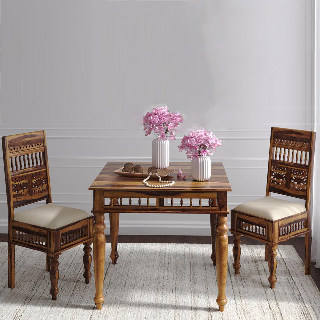 Rinika 2 Seater Dining Table Set | Sheesham Wood Dinner Table Set with 2Pc Chair