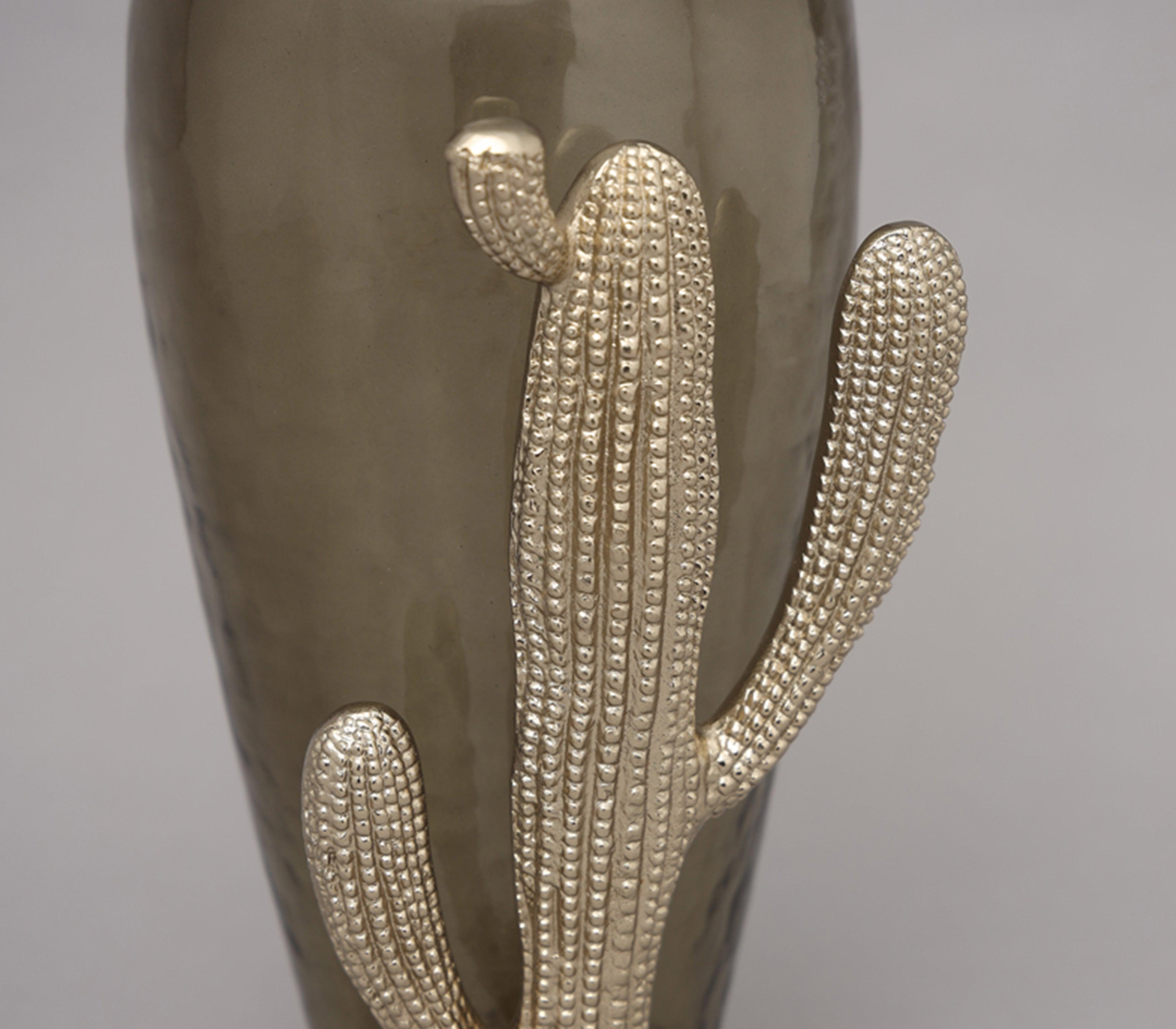Cacti Vase | Gold Finished  with Textured Deep Olive Colored Glass