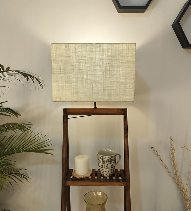 Raphael Wooden Floor Lamp with Jute Fabric Lampshade