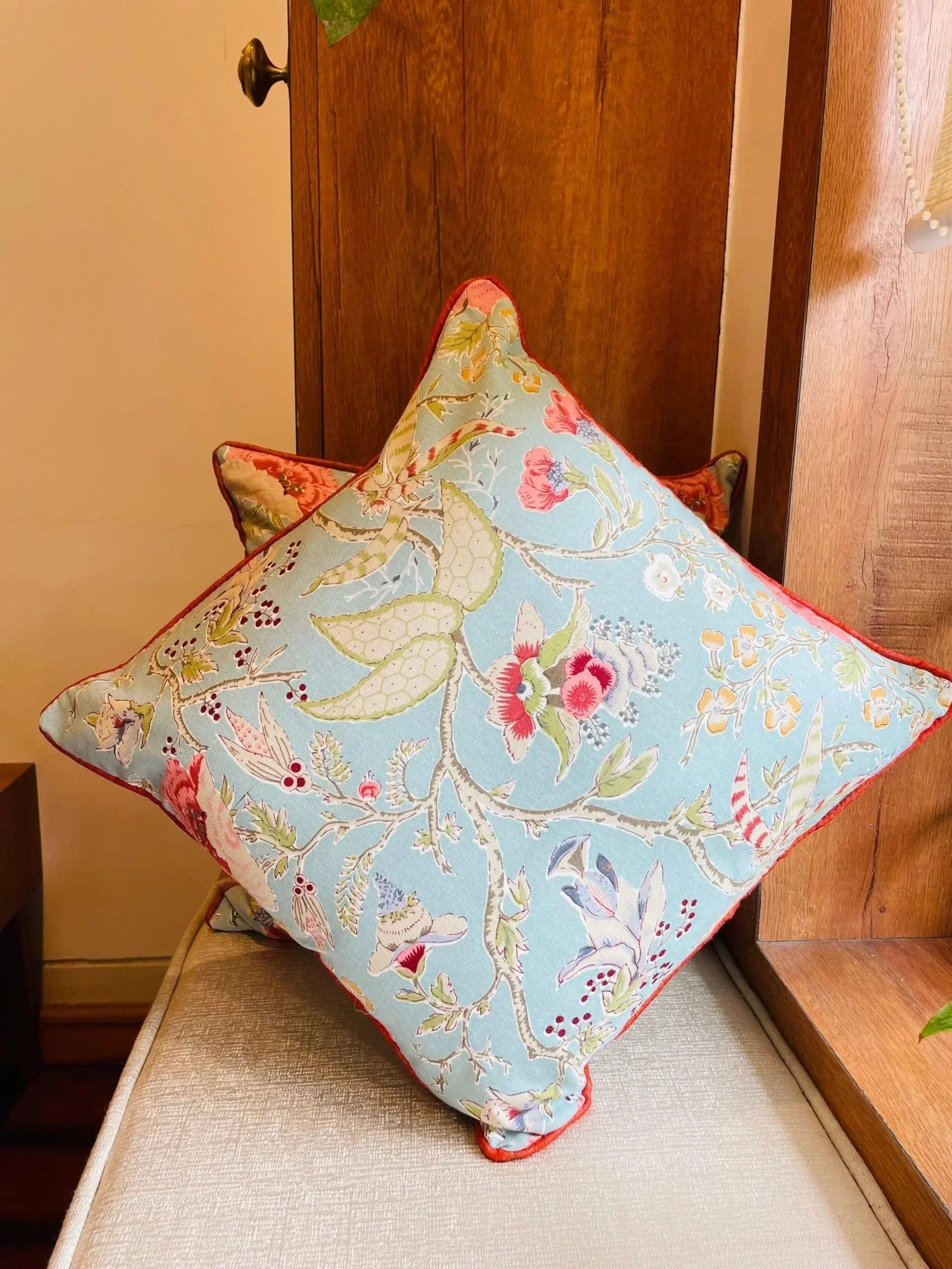Light Blue Handblock Printed Cotton Cushion Covers - Set of 2