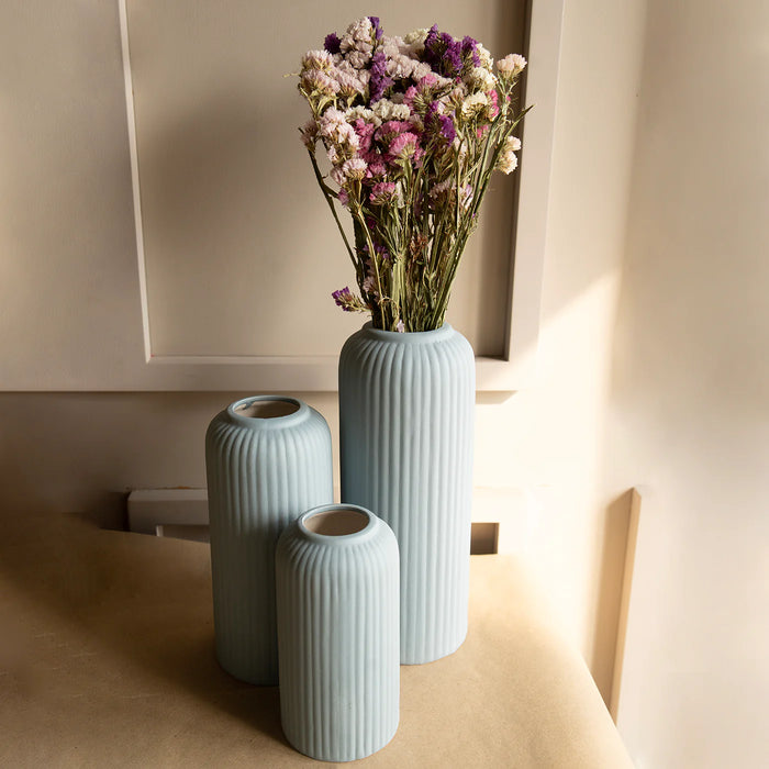 Modern Ribbed Vase Set of 3 | Vase for Living Room