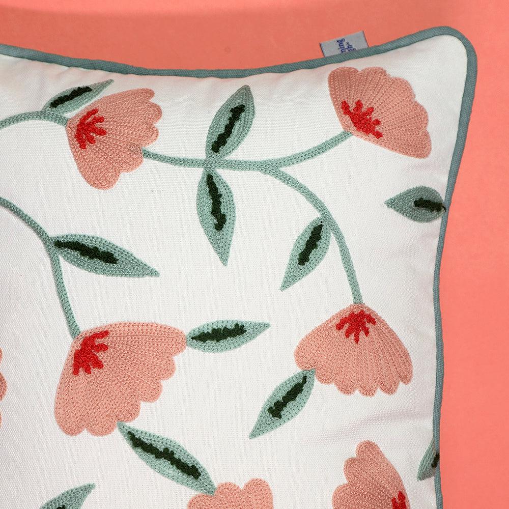 Garden Charm Decorative Sofa Cushion Cover | Hand Embroidered Cotton Cushion Cover