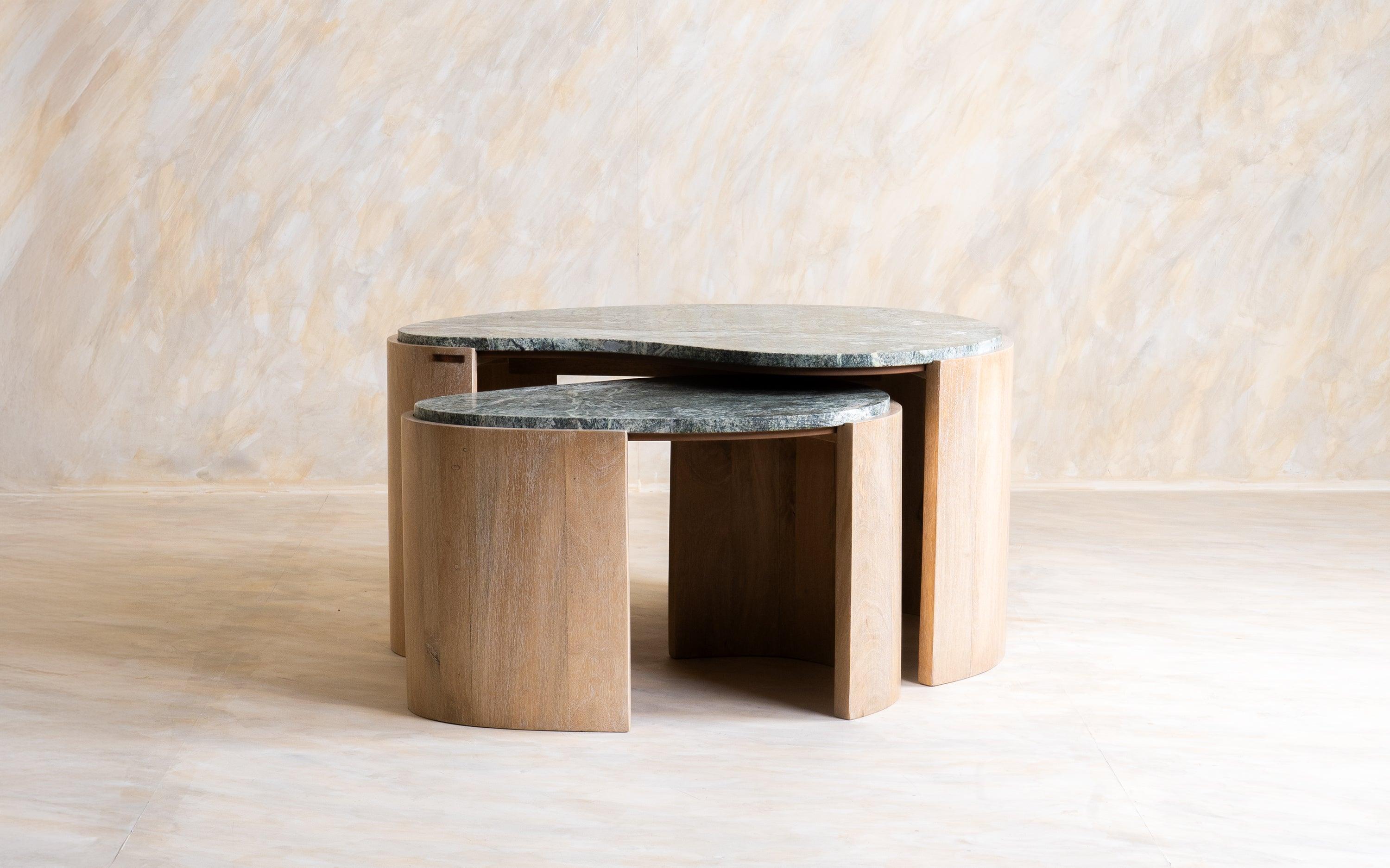 Bora-Bora Nesting Coffee Table | Forest Green Marble and Mango Wood
