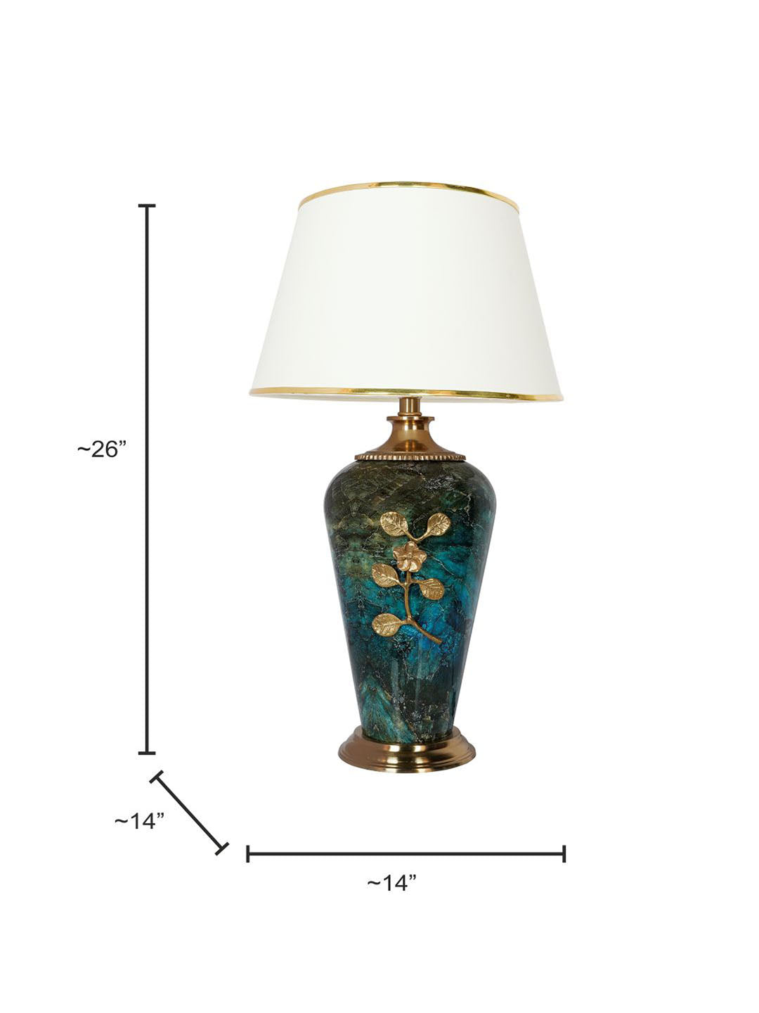 Green Marble Effect Table Lamp with Off-White Tapered Shade