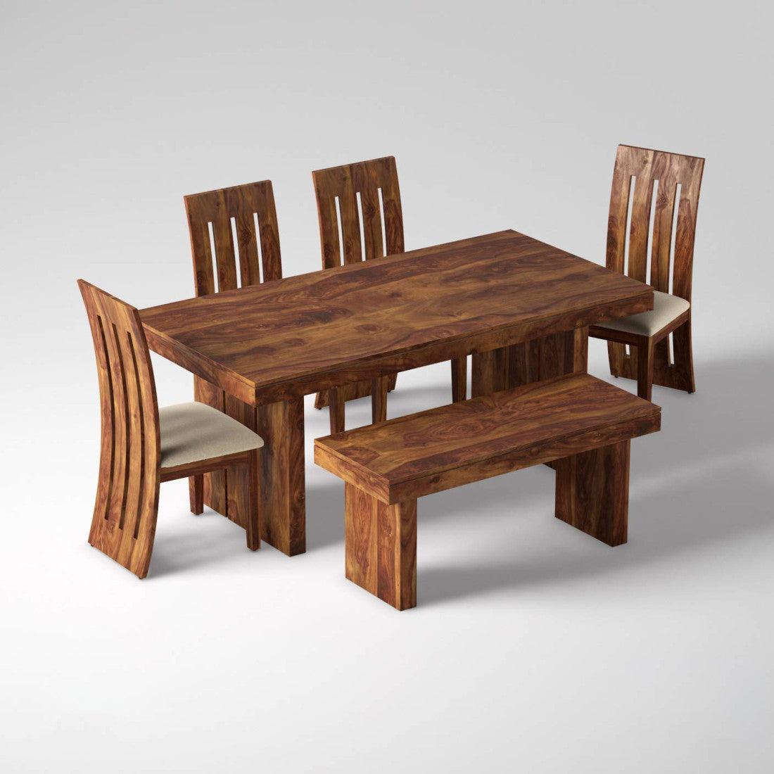 Sheesham Wood Dining Set Six Seater With Bench | Dining Room Furniture