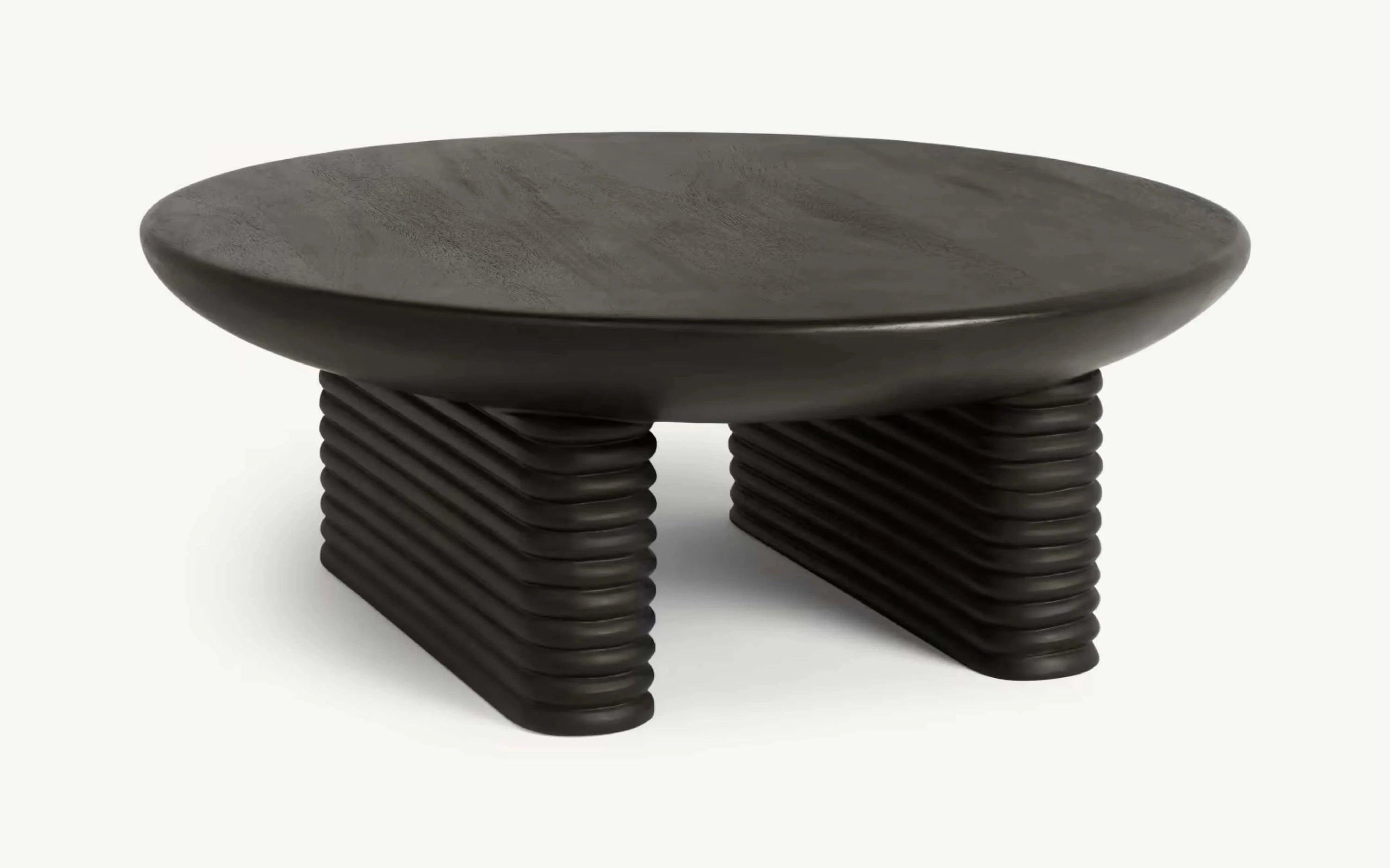 Ribbed Designer Coffee Table | Wooden Center Table for Living Room | Mango Wood Tea Table