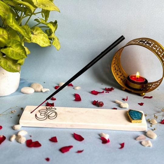 Marble with Agate Om Agarbatti Stand | Incense Holder