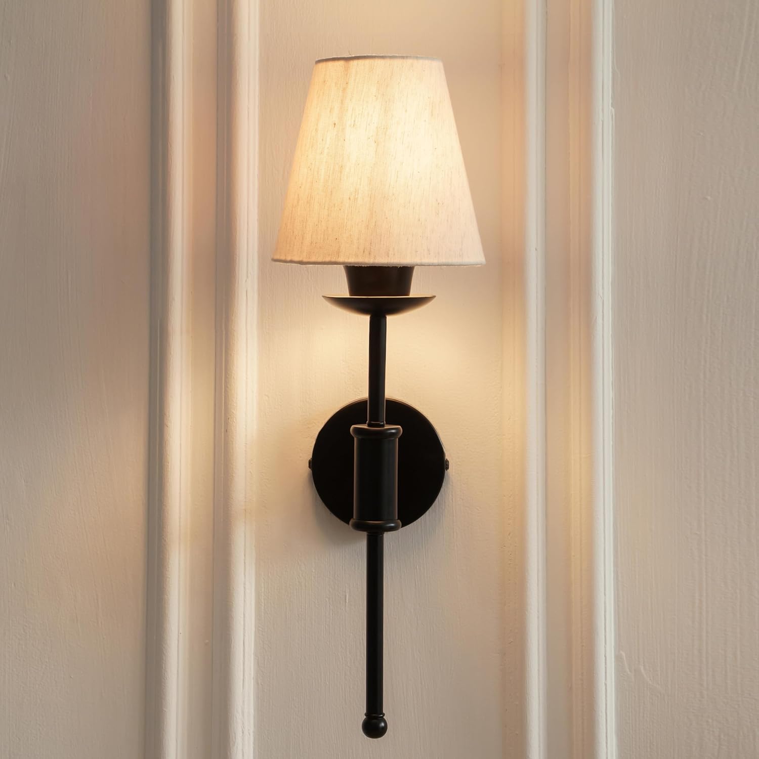 Black Polished Finish Spacer Wall Lamp with Off White Shade