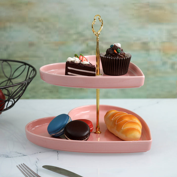 Pink Heart-Shaped Ceramic Cake Stand | Decorative Pedestal Tray