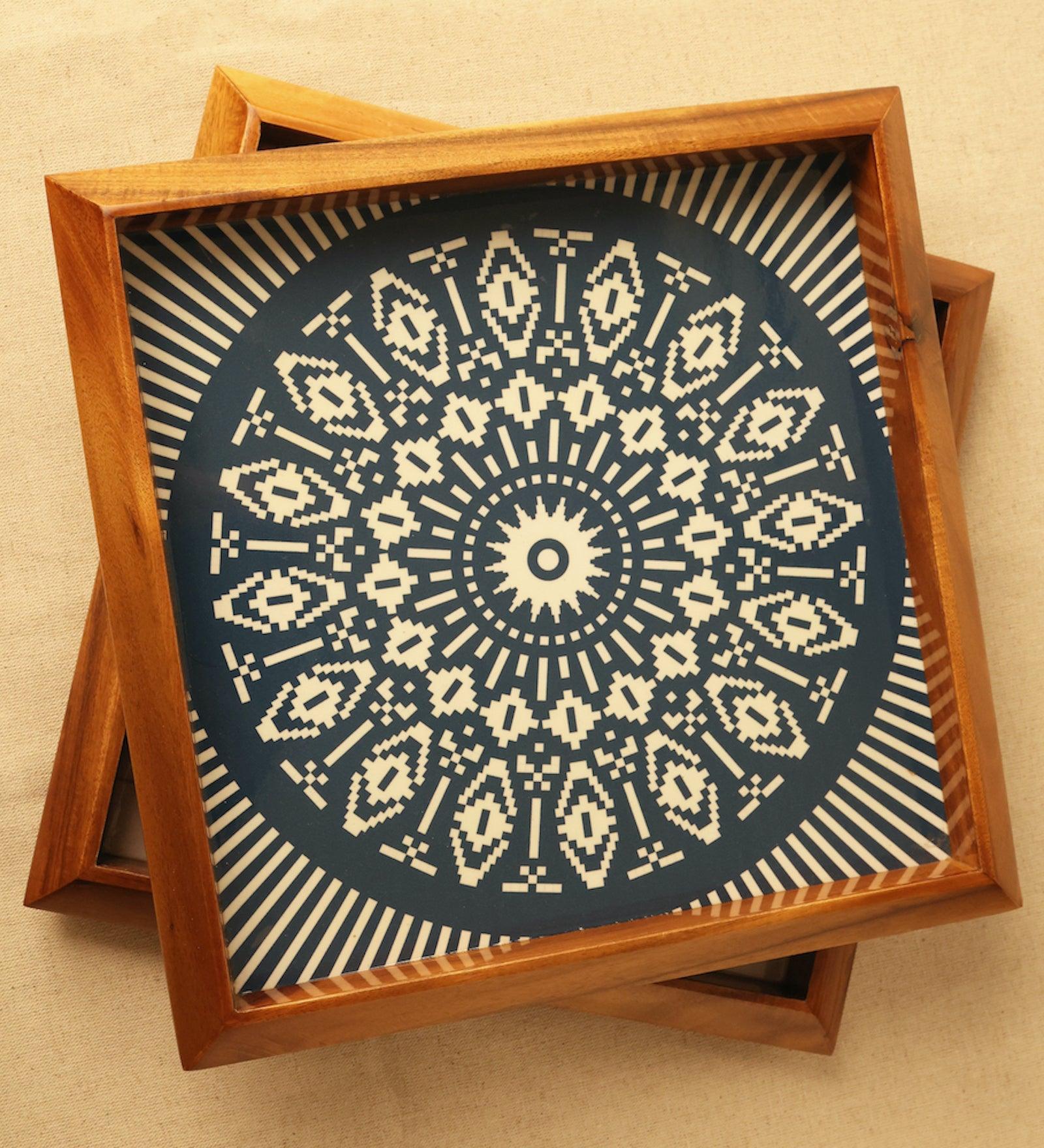 Square Tray Teak Blue