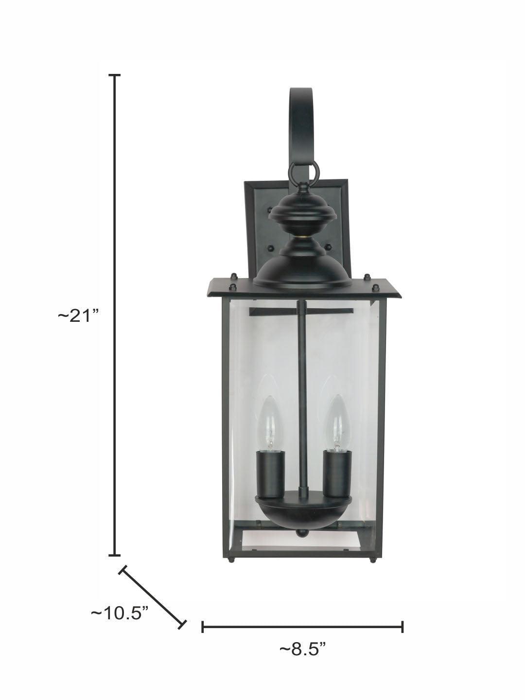 Black Steel & Glass Transitional 2 Light Outdoor Hanging Wall Lamp Light