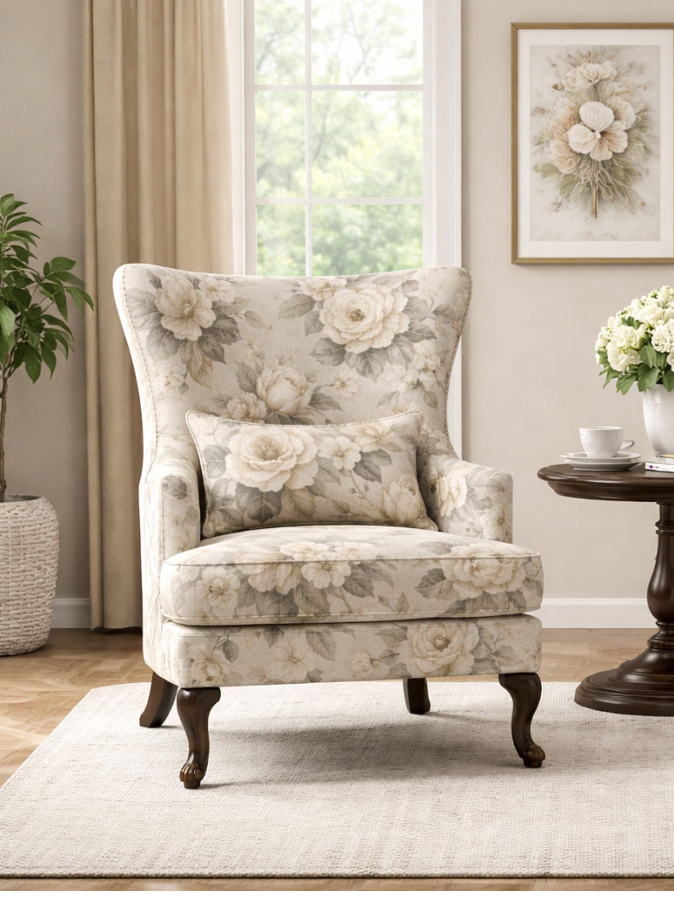 Willow Premium Floral Wingback Accent Chair