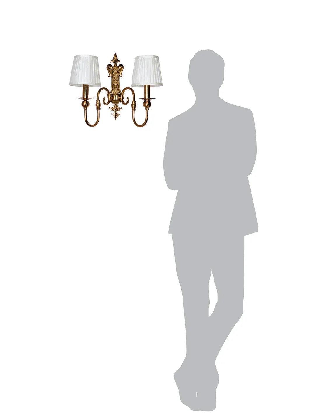Gold European-style Double Light Steel Wall Sconce With 6 Inch Pleated Fabric Shades