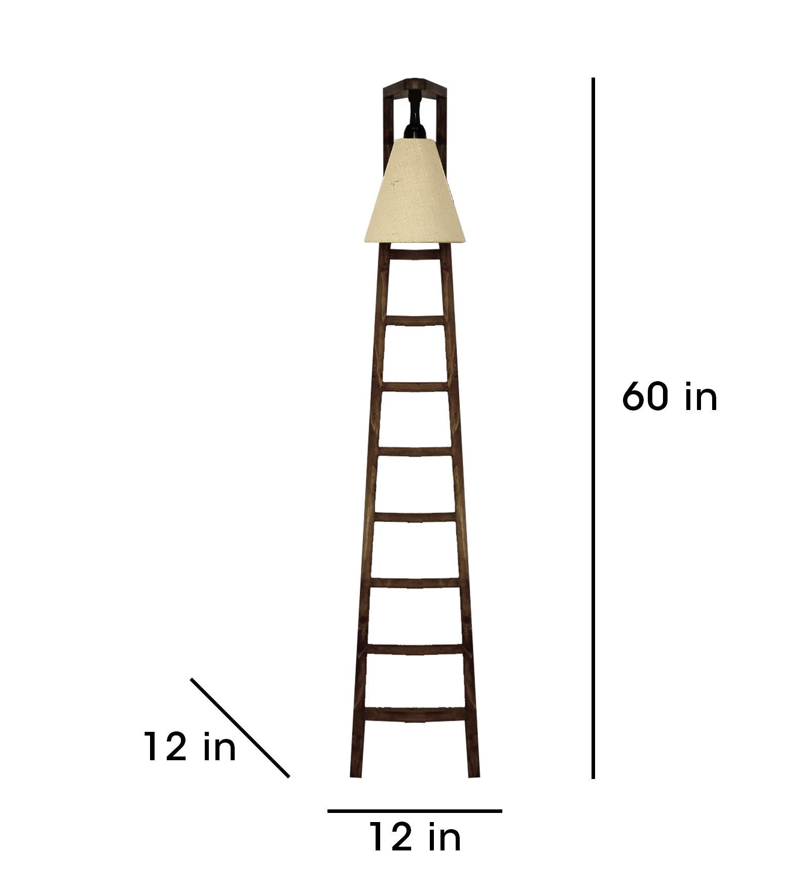 Stairway Wooden Floor Lamp with Brown Base and Jute Fabric Lampshade