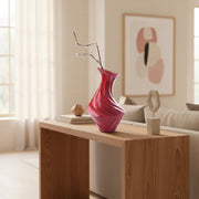 SculptWave Ruby Red Aluminum Decorative Vase – Modern Sculptural Accent