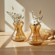 Mini Glass Vase Set of 2 | Amber Handblown Flower Vase for Home Decor