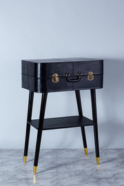 Ambry Console Table | Natural Black Leather With Brass Antq Feet | Wood & Leather