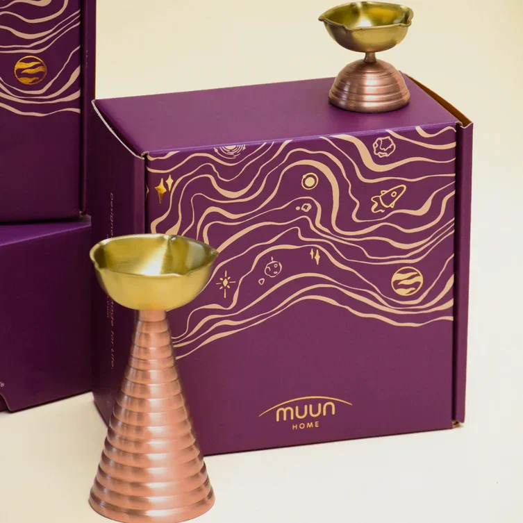 Brass & Copper Diya Pair Gift Set - Tall & Short Diyas
