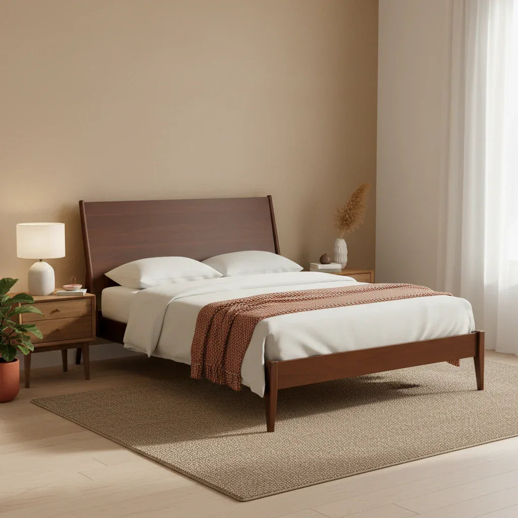 BRIGHT Solid Teak Wood Bed | Premium Wooden Bed for Modern Bedroom Interiors