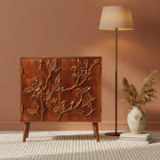 Botanic Wooden Cabinet | Carved Storage Cabinet with Floral Design (Solid Wood Sideboard)