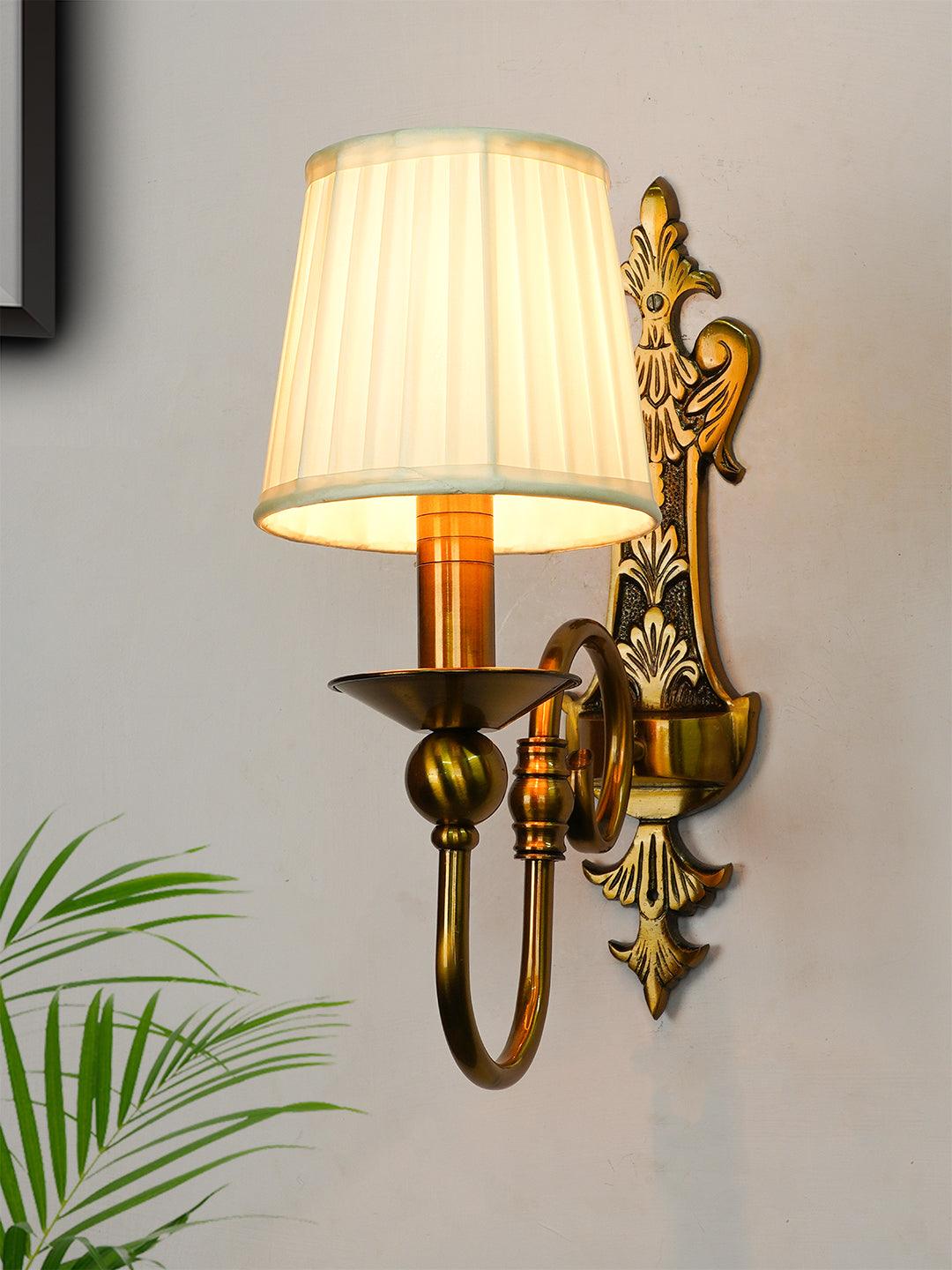 Gold European-style Single Light Steel Wall Sconce With 6 Inch Pleated Fabric Shades