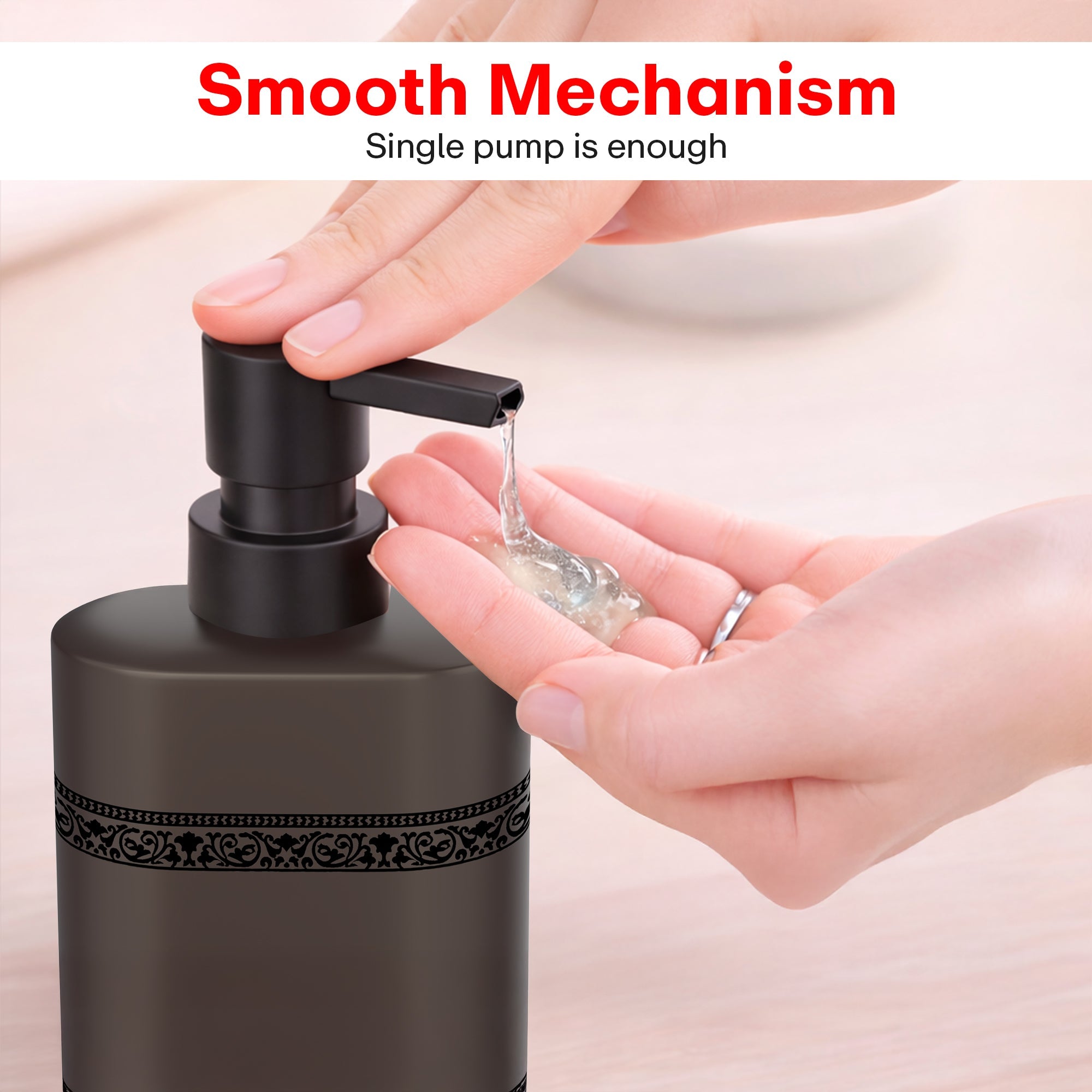 Rioware Outdoor Living Ceramic Liquid Soap Dispenser, 300ml, Multipurpose Refillable for Hand Wash, Dish Wash, Shampoo, Kitchen, Bathroom, and Household Use Pack of 1, Grey with Matte Black Accents