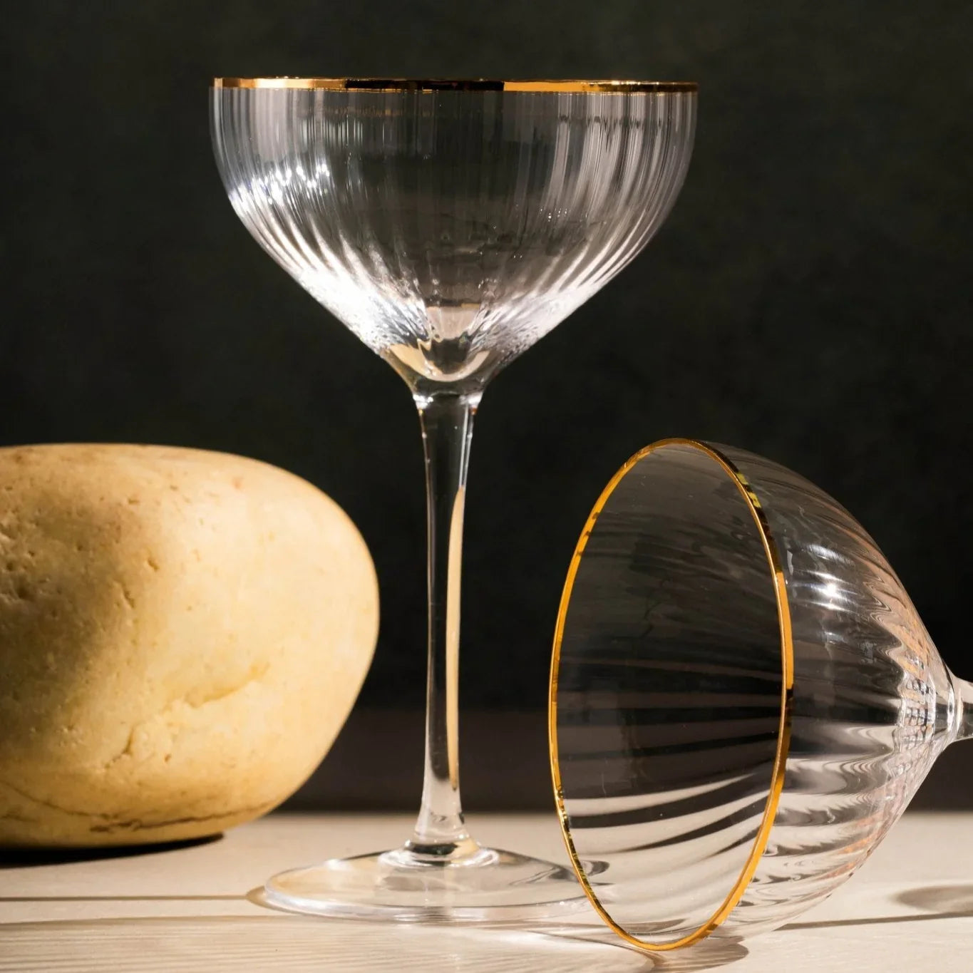 Clear Coupe Martini Glasses with Golden Rim Set of 6 - Premium Glassware