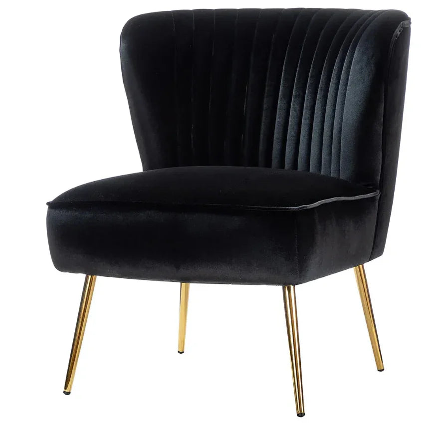 Classic Style Curved Black Velvet Accent Chair